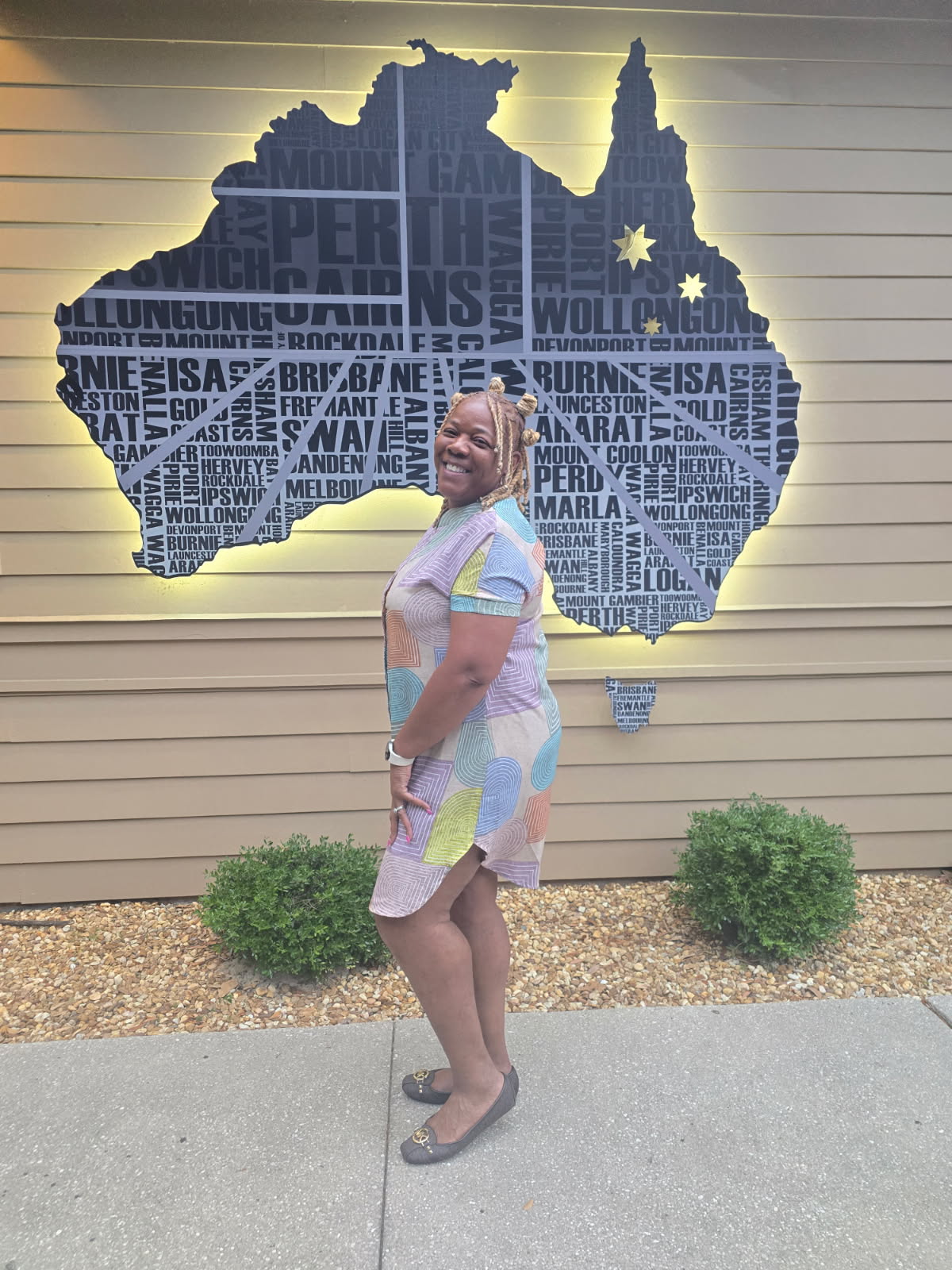 Apostle Annette Higdon owner of FSVS is wearing multi color dress
