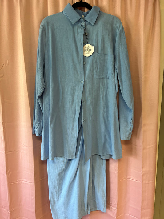 Blue Linen Pants Suit