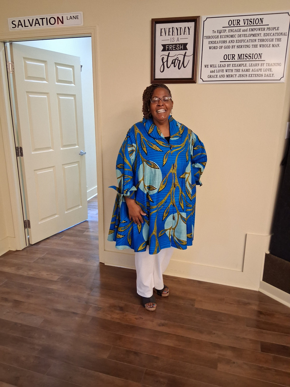 Come on in to your local boutique Fresh Start Variety Shop location 240 5th Street NE Cairo GA where the owner Apostle Annette Higdon wearing a beautiful orange and white dress all items you are seeing are available in store and online